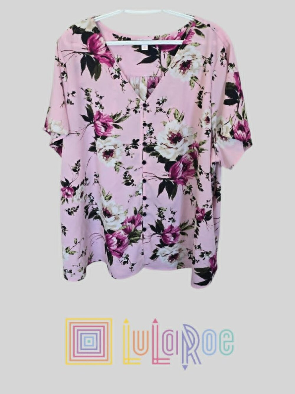 Lularoe Pink Floral Print Crepe Fabric  V Necling Blouse Top Womens Plus 3XL